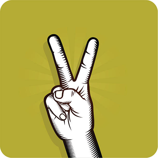 ilustraciones, imágenes clip art, dibujos animados e iconos de stock de victoria-cartel retro de la mano la paz - two fingers
