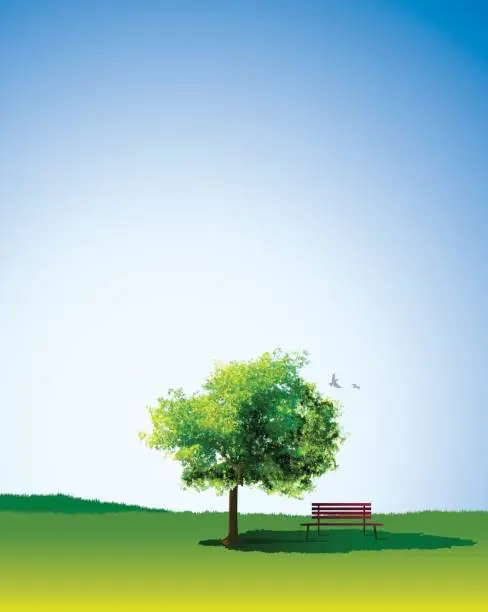 Vector illustration of green landscape & tree