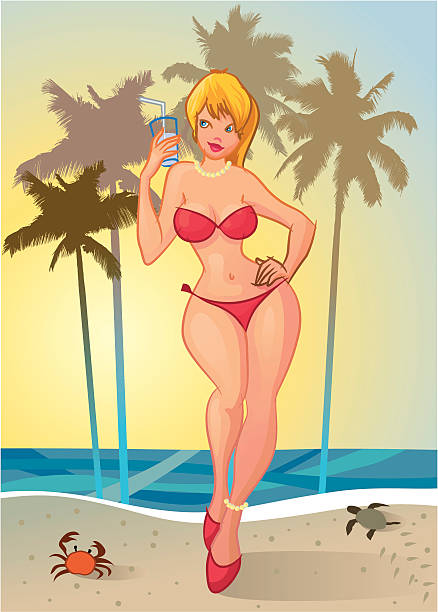 bikini mädchen am strand - human leg pin up girl women thigh stock-grafiken, -clipart, -cartoons und -symbole