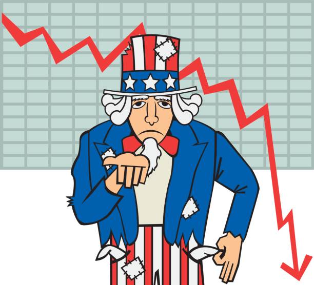 Financial Crisis - Broken Uncle Sam imitation of the classic graphic of El Tio Sam, "I want you for US Army", but with some financial problems. uncle sam broke stock illustrations