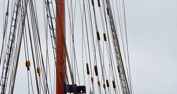 Riggings on an old ketch, pulls, and ropes