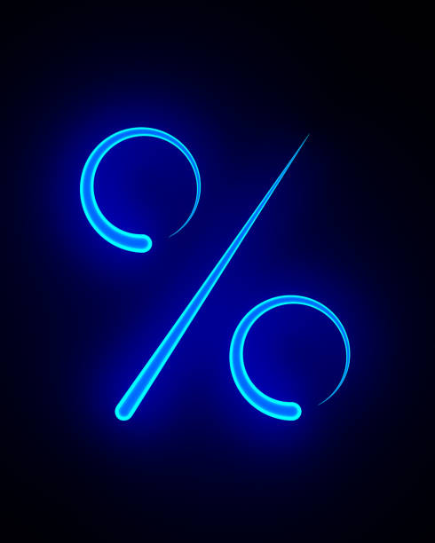 istock blue neon percent on dark background. 3D illustration 1407885675