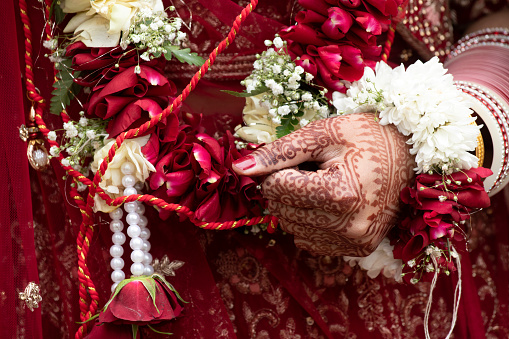 Bride pattu saree close-up texture
