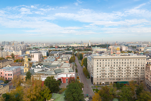 View of the Moscow downtown from the roof of the building