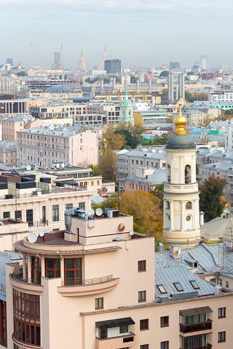 View of the Moscow downtown from the roof of the building