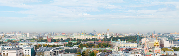 Panoramic view of the city of Moscow from the roof of a house in the downtown