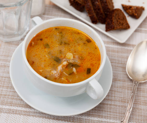 istock Traditional Russian soup rassolnik with beef meat 1407890944