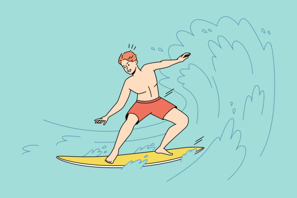 człowiek surfujący na falach oceanu - lifestyle sports and fitness travel locations water stock illustrations