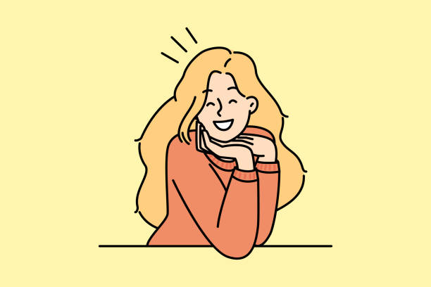 Portrait of smiling girl looking at camera vector art illustration