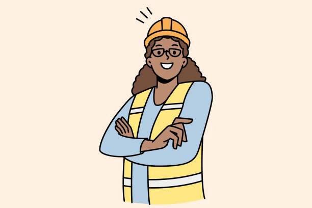 African American woman industry worker in uniform vector art illustration