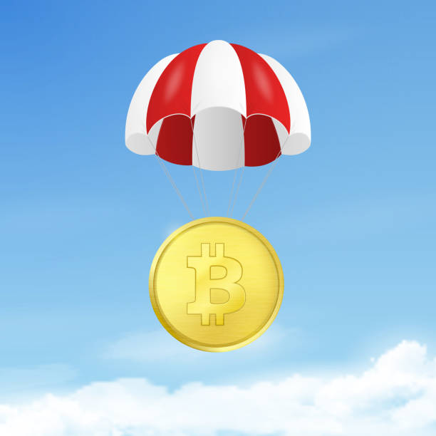 istock Vector 3d Realistic Bitcoin with Parachute in Sky. Rising Price of Bitcoin, Web banner of Blockchain Technology, Bitcoin, Altcoins, Cryptocurrency Mining, Finance, Digital Money Market 1407894272