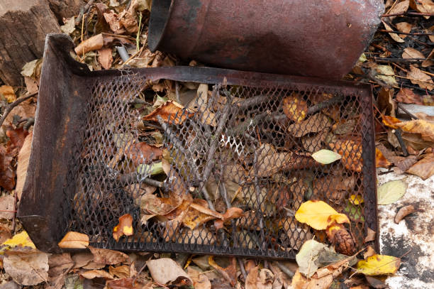 Rusty iron among the fallen autumn leaves