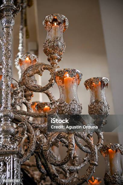 Tail Candlesticks In The Passage Or Throne Of Holy Week Stock Photo - Download Image Now