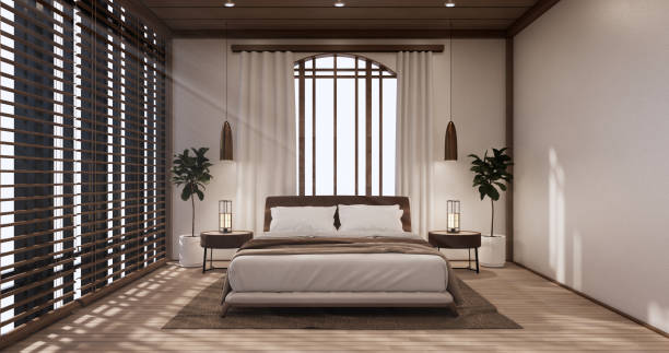istock Modern peaceful Bedroom. japan style bedroom.3D rendering 1407903476