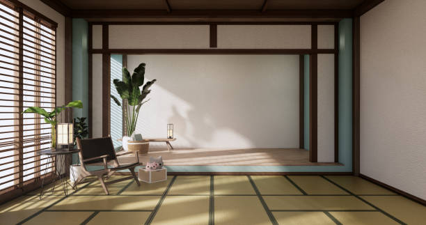 istock Light blue Living room has decorated with lamps and plants trees .3d rendering 1407903565