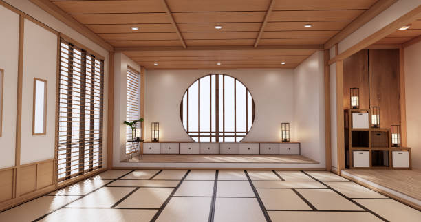 istock yoga interior design,cleaning minimalist room japan style. 3D rendering 1407903586