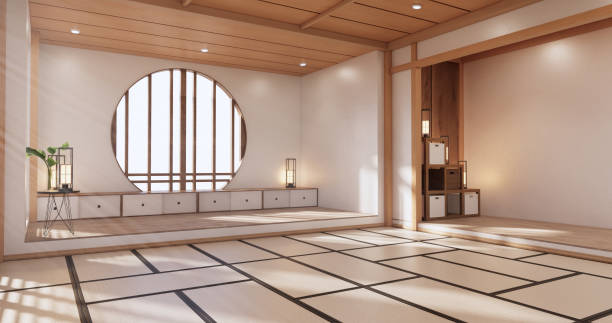 istock yoga interior design,cleaning minimalist room japan style. 3D rendering 1407903592