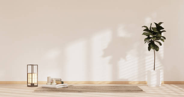 yoga interior design,cleaning minimalist room japan style. 3D rendering