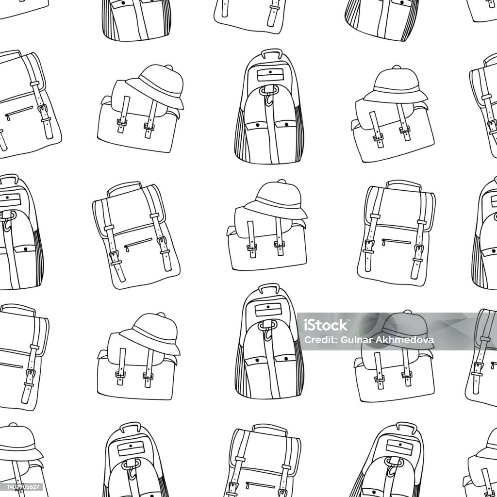 Seamless Doodle Backpacks Pattern Design Hand Drawn Backpack Seamless ...