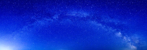 Panorama of Milky Way in the midnight sky stock photo