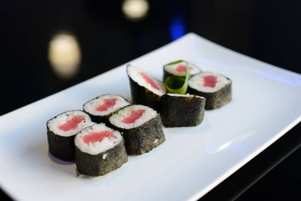 istock Japanese sushi on a white plate. 1407912453