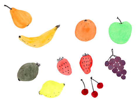 Set of fruits with outline. Hand drawn illustration