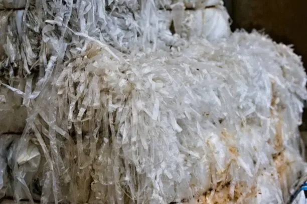 shredded plastic film collected for recycling