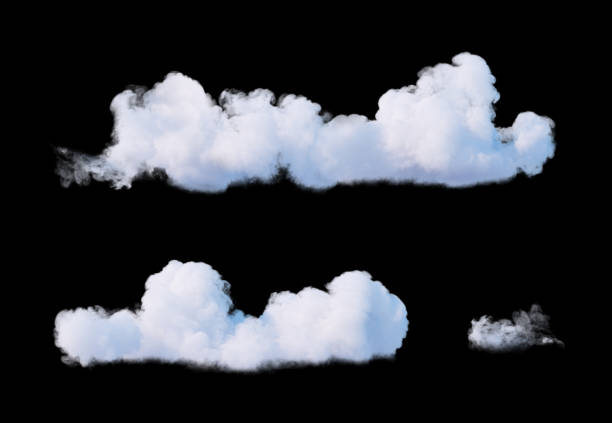 istock 3d render, realistic white clouds over the black background, isolated clip art 1407923312