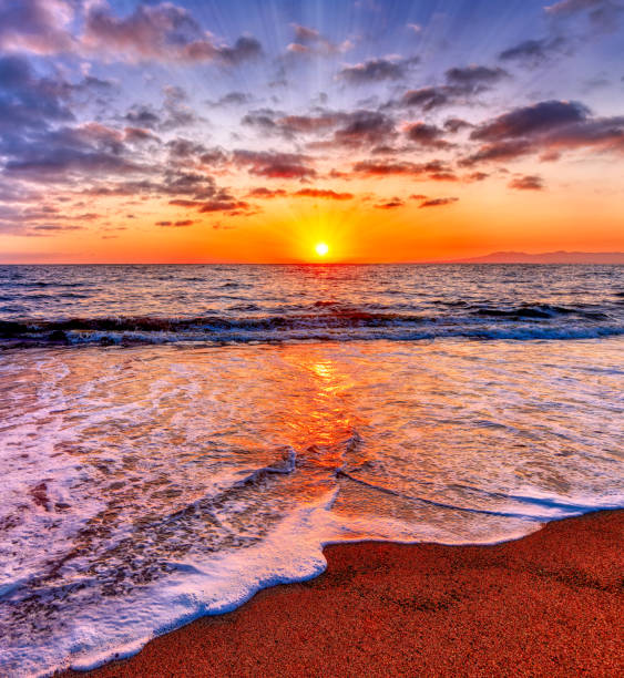 istock Tropical Beach Inspirational Sunrise Sun Rays Vertical 1407924064