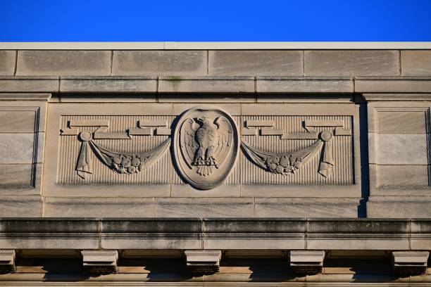 istock Carved Cement Eagle outside of postal office 1407926015