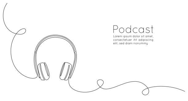 Continuous one line drawing of headphones speaker for podcast web banner. Music gadget and earphones devices in simple linear style. Editable stroke. Doodle vector illustration Continuous one line drawing of headphones speaker for podcast web banner. Music gadget and earphones devices in simple linear style. Editable stroke. Doodle vector illustration. ears white background stock illustrations