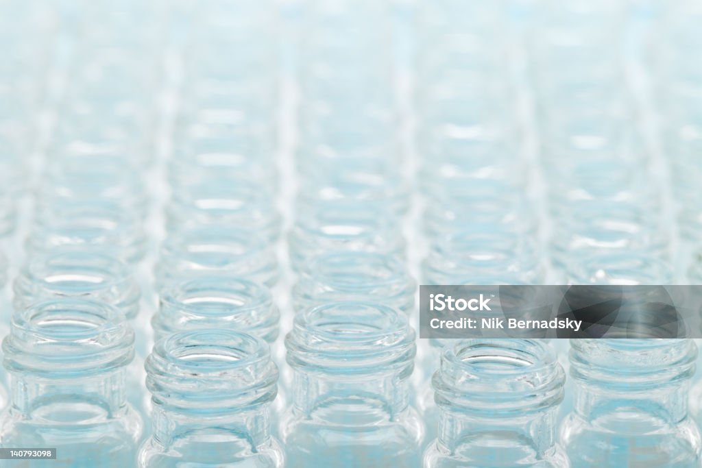 Químico vidro de amostra vials para chromatography - Foto de stock de Azul royalty-free