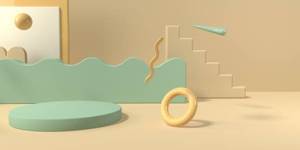 istock 3D render of geometric shapes and a podium 1407931704