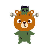 istock Cute little Halloween bear in a Frankenstein costume. Cartoon animal character for kids t-shirts, nursery decoration, baby shower, greeting card, invitation. Vector stock illustration 1407931939