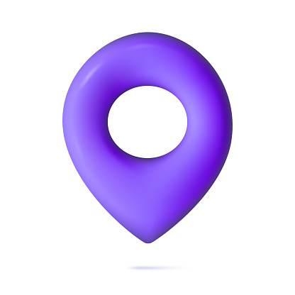 Location icon 3d. Destination, determining the distance of the point, the position on the map. Pointer or marker on the road. Mobile waypoint, direction information. Modern distance marking. Vector.