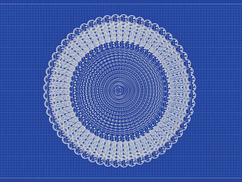 Medical 3D rendering illustration of liposomes bi-layer structure blueprint engineering drawing style