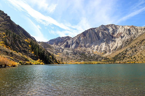 A view of Convict Lake, located just outside of town in the Mammoth Lakes basin, California
