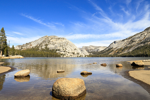 A peaceful afternoon at Tenaya Lake in Yosemite national park on a sunny afternoon