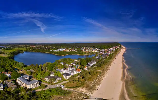 drone view of Bansin on island of Usedom