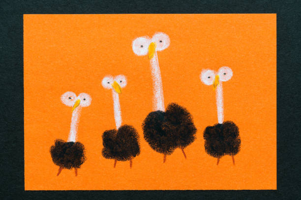 Child's Drawing -four ostriches