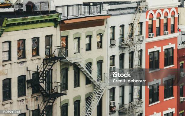 Old Apartment Buildings Along Bowery Street In Manhattan New York City Stock Photo - Download Image Now