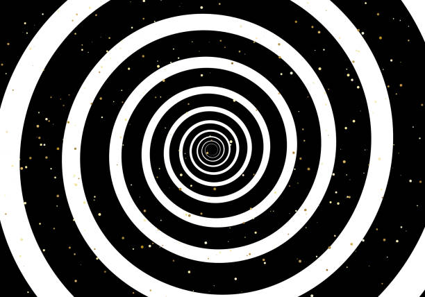 abstraktes weißes kreiswirbelmuster mit goldenem glitzerstaub auf schwarzem hintergrund - black gold abstract spiral stock-grafiken, -clipart, -cartoons und -symbole