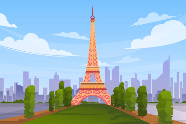 Beautiful scene with Eiffel Tower in Paris vector vector art illustration