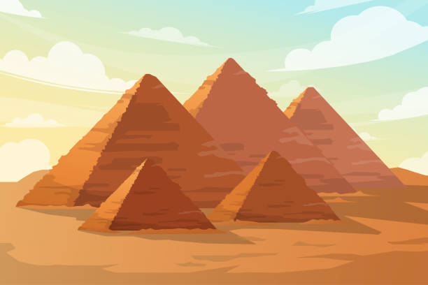 illustrazioni stock, clip art, cartoni animati e icone di tendenza di bella scena la grande piramide di giza punto di riferimento in egitto - egypt cairo pyramid sunset