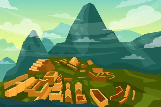 Vector illustration of Beautiful landscape of Machu Picchu in Peru historical landmark City