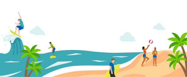 bildbanksillustrationer, clip art samt tecknat material och ikoner med simple summer beach vector illustration - japansk paradis ö