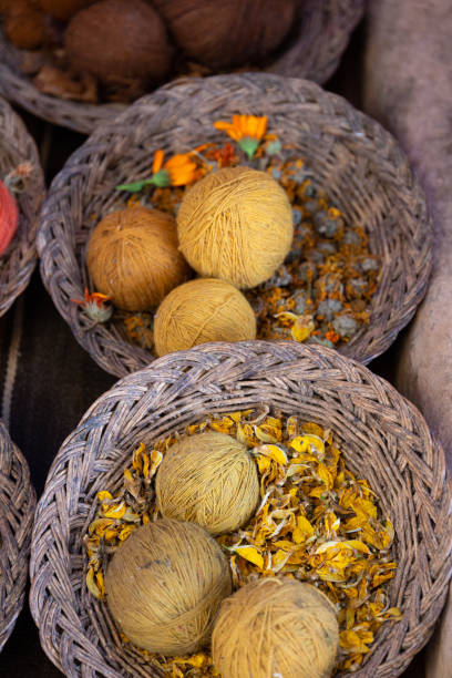 istock Colorful yarn balls in bowls with dye materials 1407953451