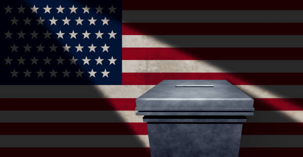 US Elections Vote US elections vote and United States votes or American voters voting in the USA for midterms and president or senator and cogressman or cogresswoman with 3D illustration elements. ballot box photos stock pictures, royalty-free photos & images