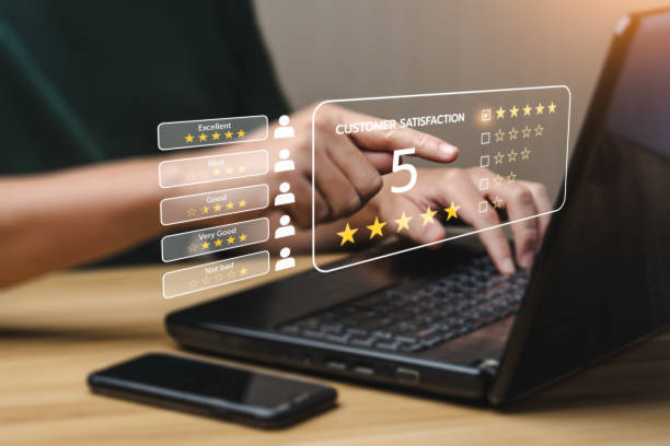 istock Satisfaction Concept and customer service. User give rating to service experience. Customer Opinion Survey. good and impressive, after sales service. Excellent business rating, reputation 1407958624