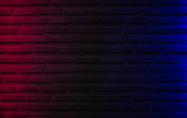 istock Lighting effect red and blue on empty brick wall background. Backdrop decoration party happy new year happiness concept, Showing or placing products. Lighting effect pink and cyan wall background. 1407959832